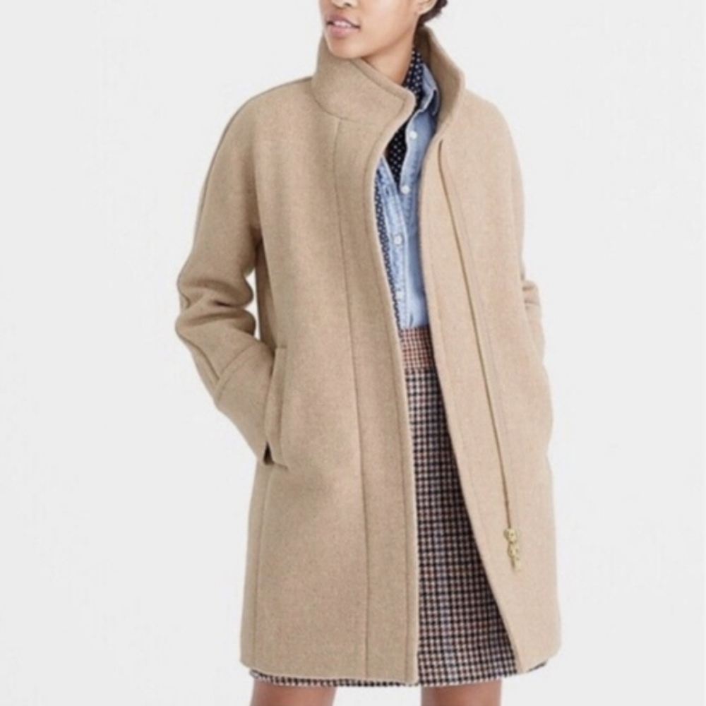 J Crew Stadium Cloth Cocoon Wool Coat Nello Gori Tan Brn Peacoat Womens Size 12 - Picture 16 of 16